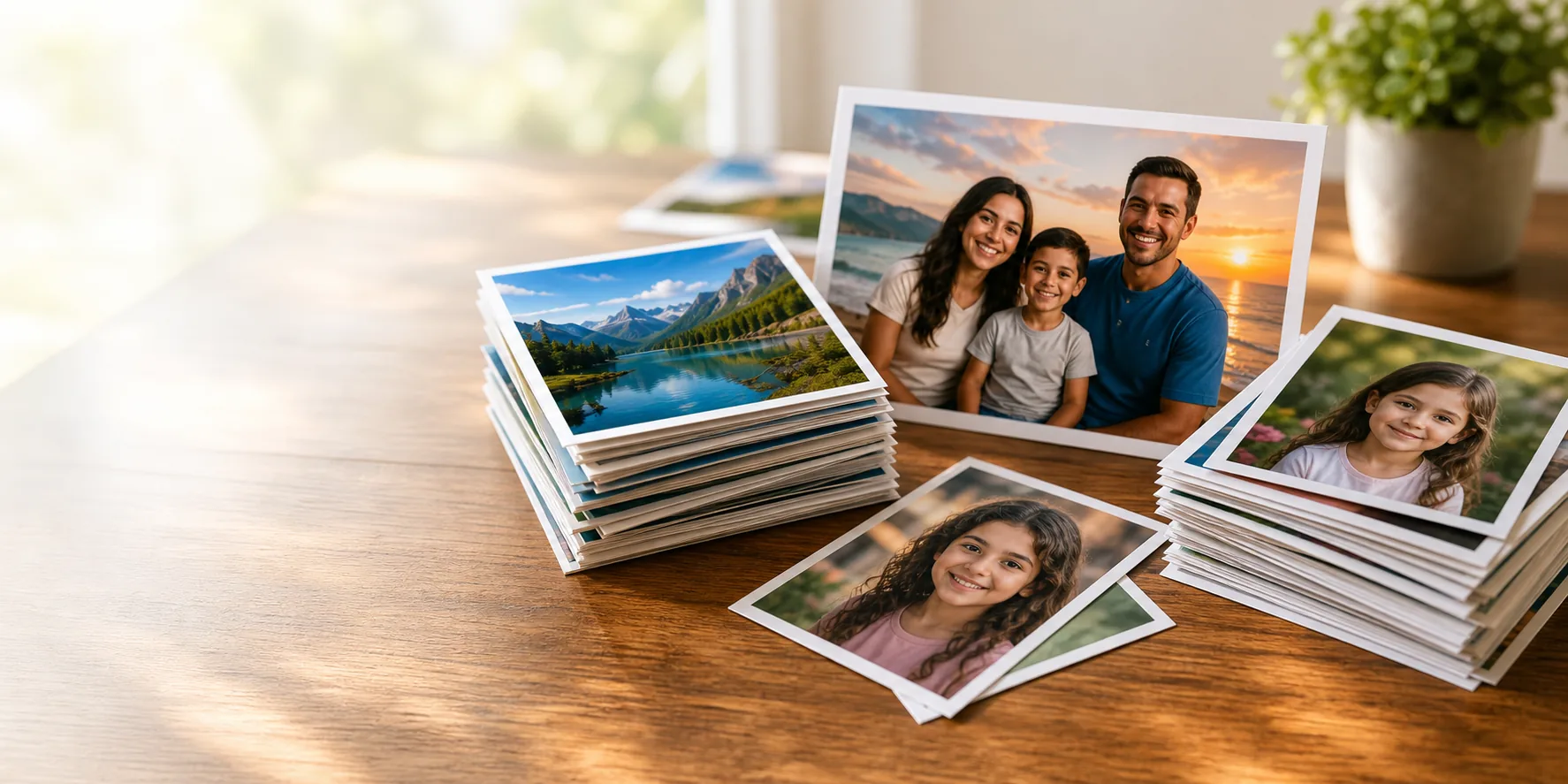 Fotografías familiares, retratos y paisajes impresos en papel fotográfico