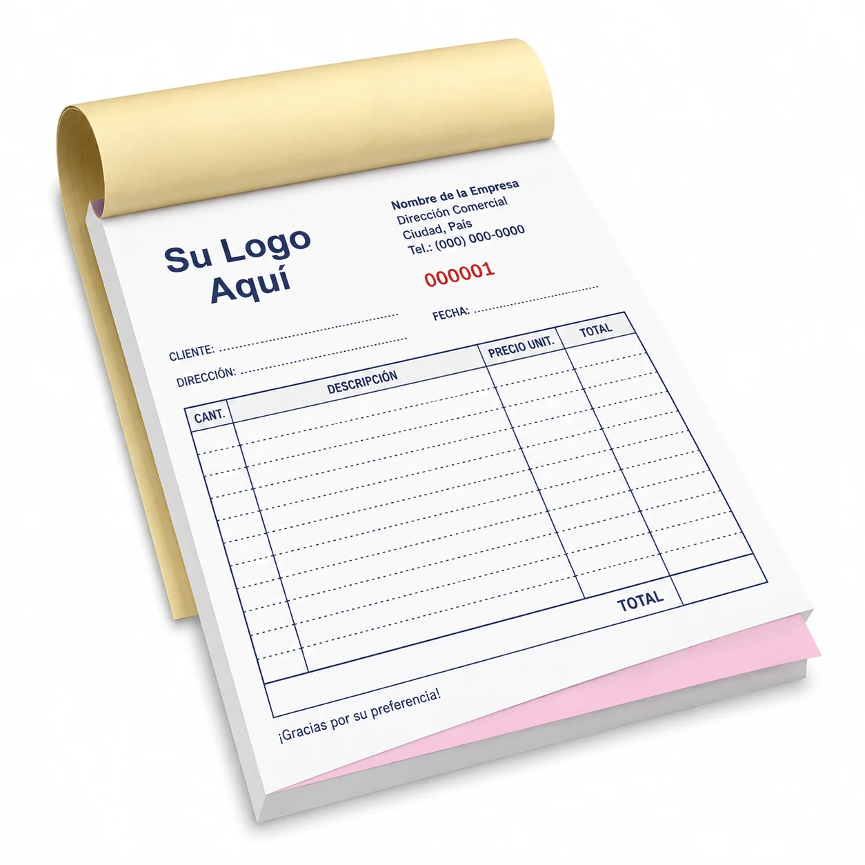 Libreta de factura personalizada con copias autocopiativas