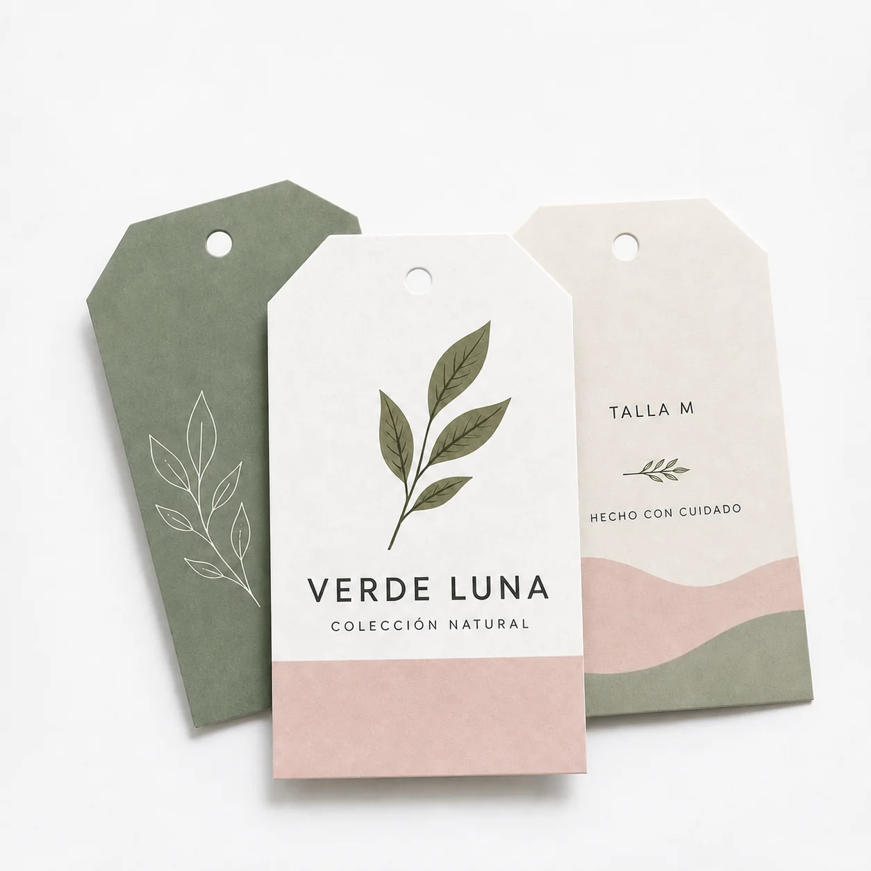 Tags impresos personalizados con diseños y perforaciones para colgar